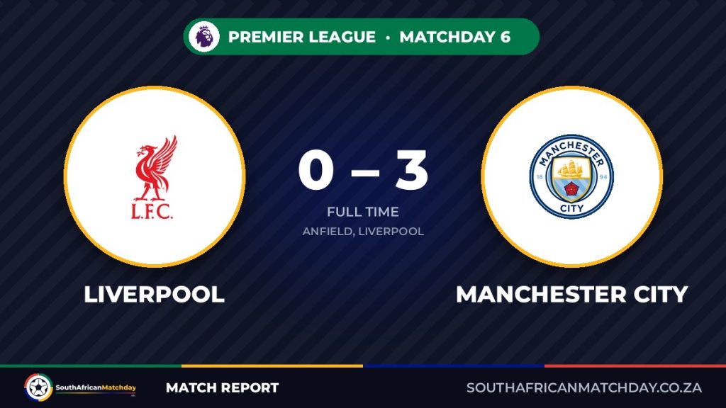 Liverpool vs Manchester City report banner, final score 0-3